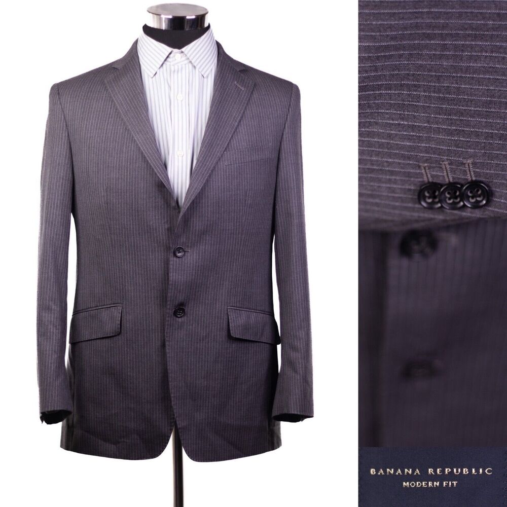 Men's Banana Republic Blazer Gray Striped Modern Slim Fit Jacket Size 38r Wool